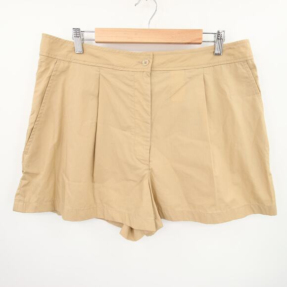 Michael Kors Shorts Tan Beige Khaki Front Pleat High Waisted Casual Cotton 14 - Picture 1 of 11
